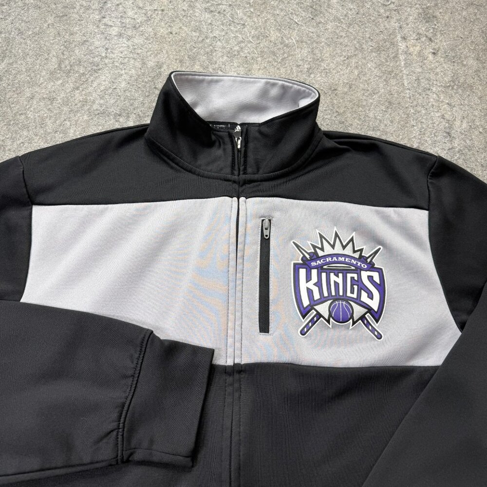 Sacramento Kings Adidas Jacket Men M Black Gray Full Zip Fleece Climawarm